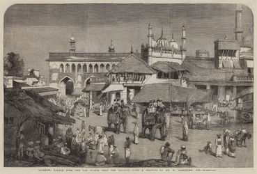 Lucknow, Bazar sobre el Puente Viejo cerca del Goomtee